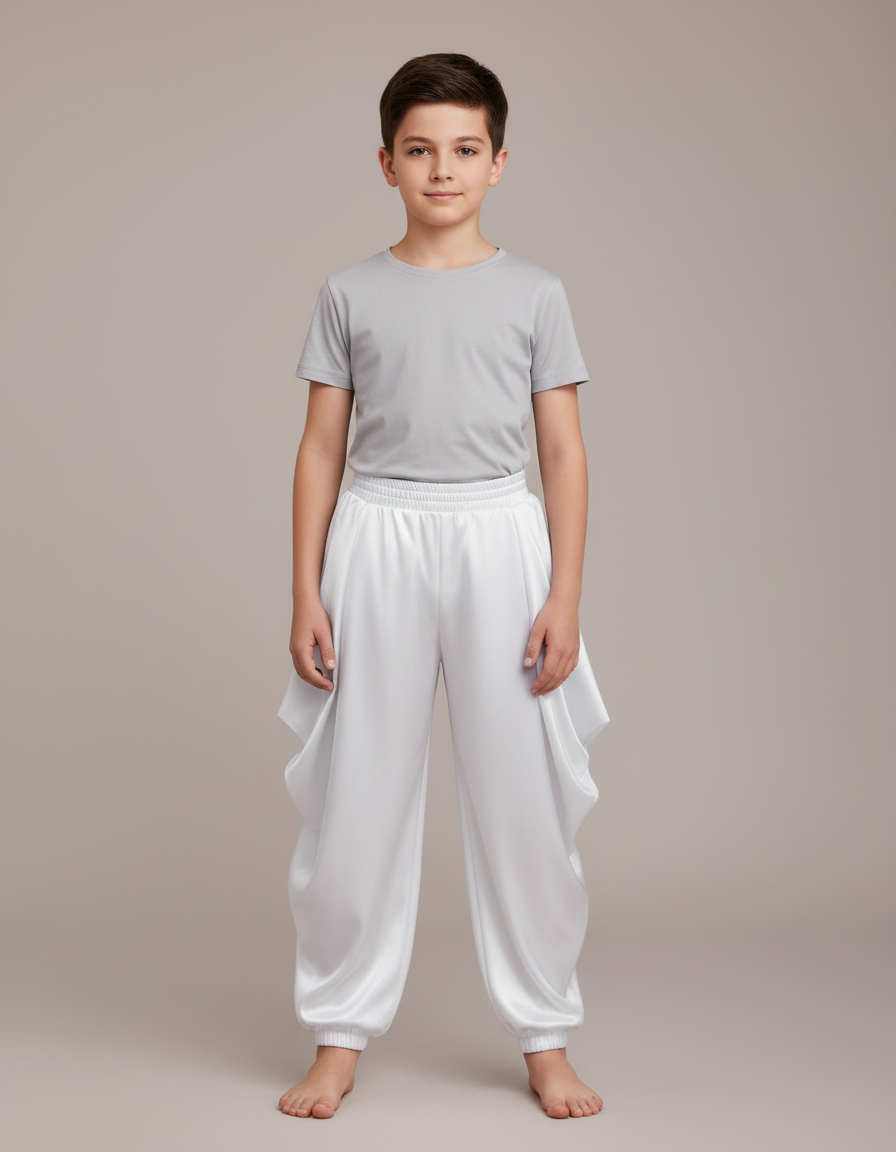 Pantalon Chinois Blanc Satiné Ample Harem Garçon