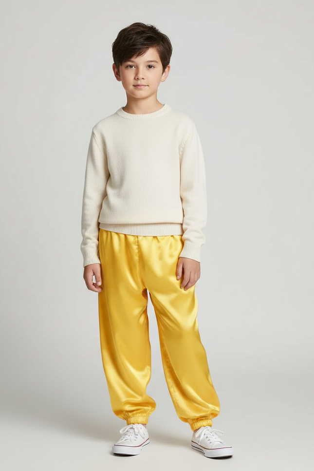 Pantalon Chinois Jaune Satiné Ample Enfant Élastiqué