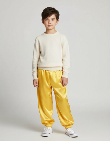 Pantalon Chinois Jaune Satiné Ample Enfant Élastiqué
