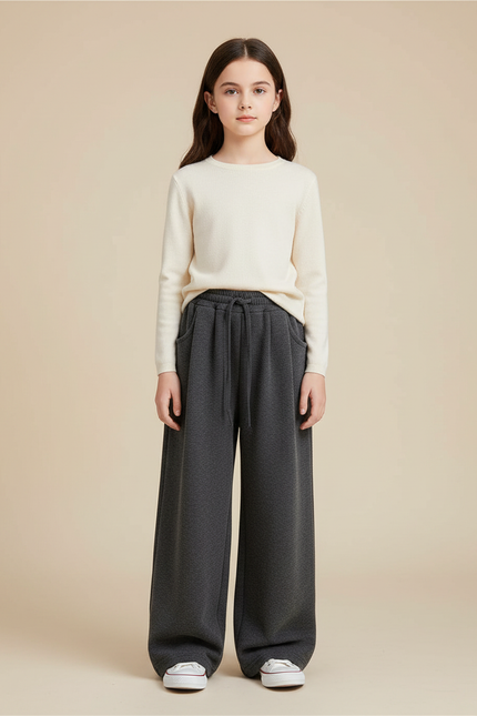 Pantalon Chinois Gris Ample Coton Sport Enfant - Molleton