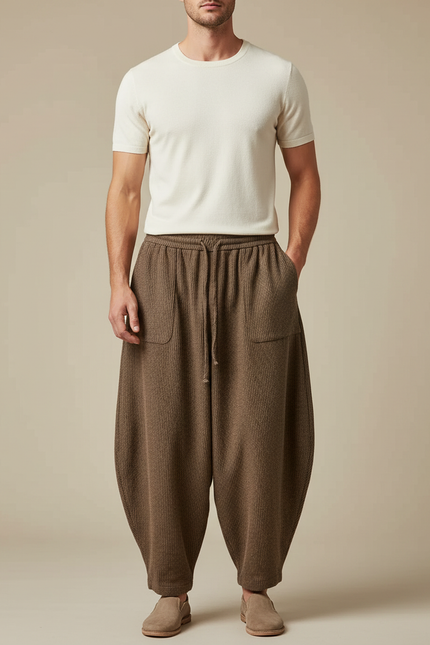 Pantalon Chinois Marron Ample Laine Vintage Homme