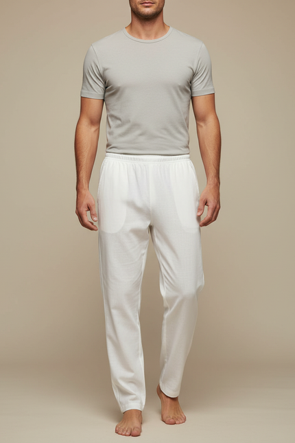 Pantalon Chinois Blanc Ample Lin Confortable Homme
