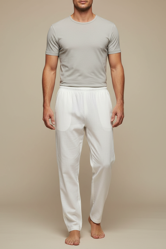 Pantalon Chinois Blanc Ample Lin Confortable Homme