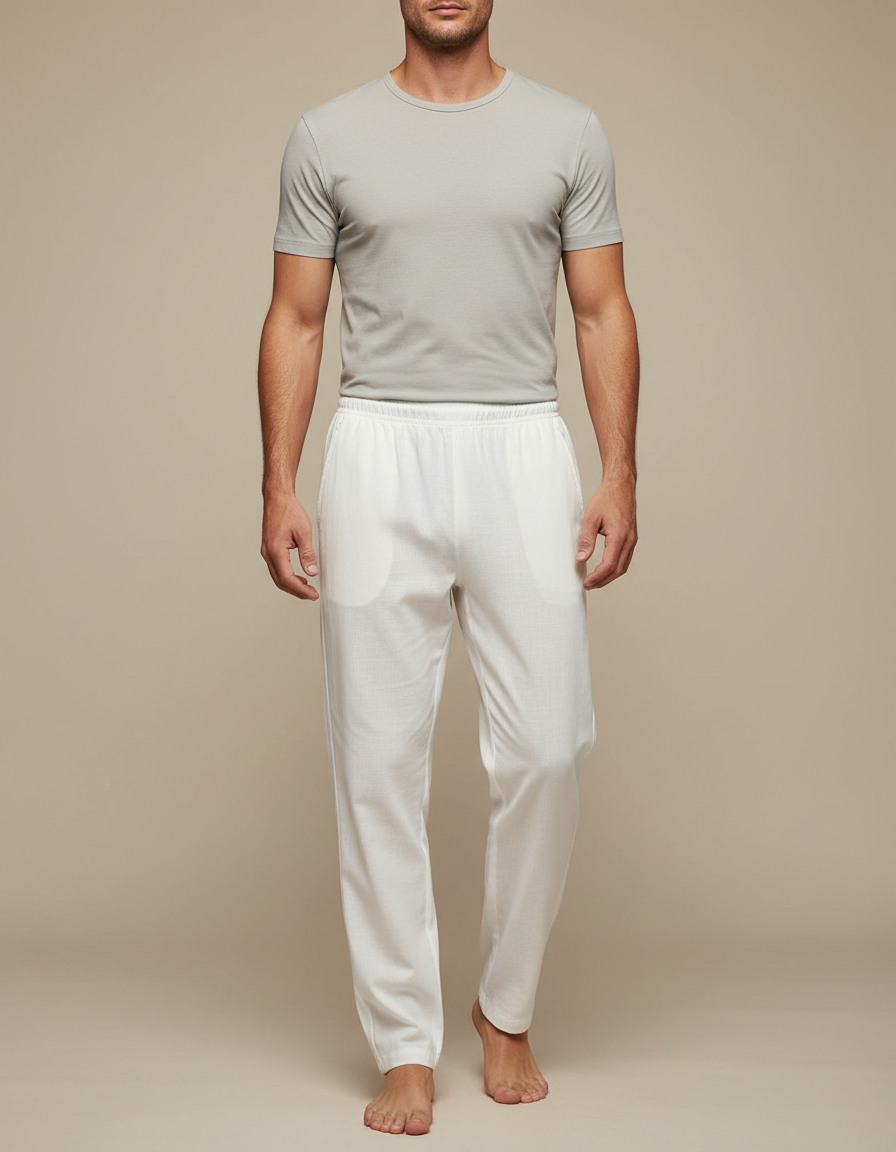 Pantalon Chinois Blanc Ample Lin Confortable Homme