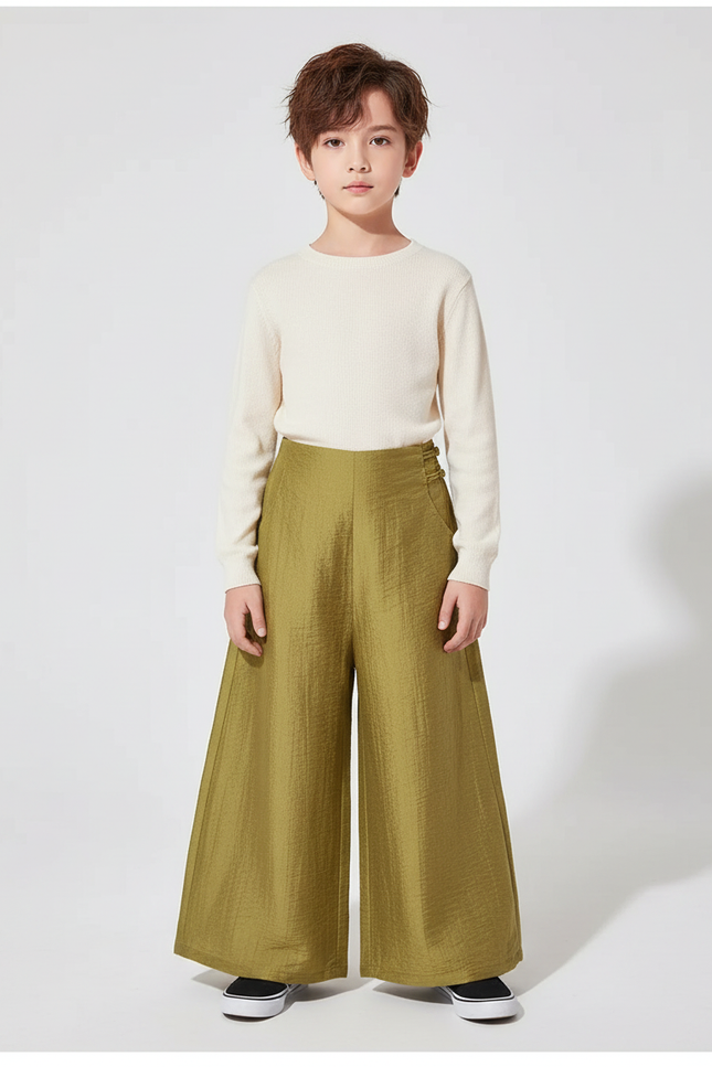 Pantalon Chinois Kaki Ample Texturé Décontracté Enfant - Polyester