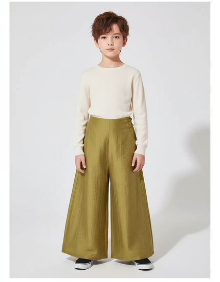 Pantalon Chinois Kaki Ample Texturé Décontracté Enfant - Polyester