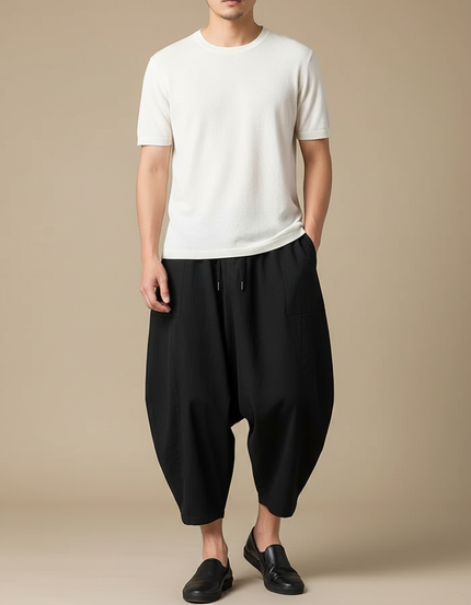 Pantalon Chinois Noir Ample Harem Décontracté Homme - Viscose