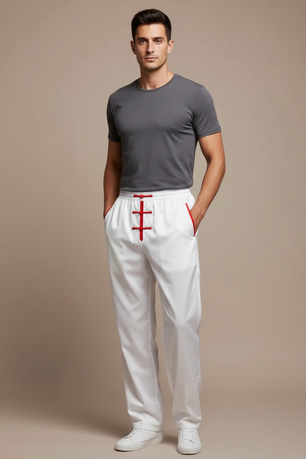 Pantalon Chinois Blanc Style Tai Chi Homme - Satin