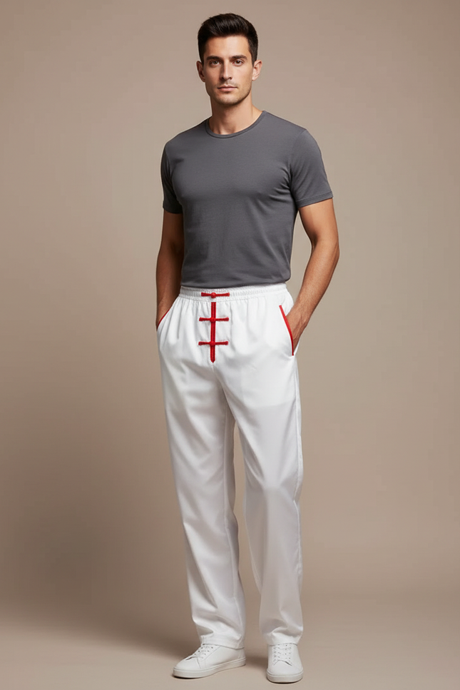 Pantalon Chinois Blanc Style Tai Chi Homme - Satin