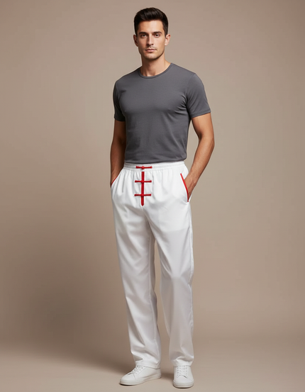 Pantalon Chinois Blanc Style Tai Chi Homme - Satin