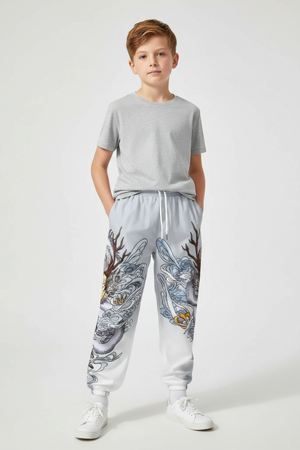 Pantalon Chinois Gris Dragon Streetwear Garçon Jogger - Polyester