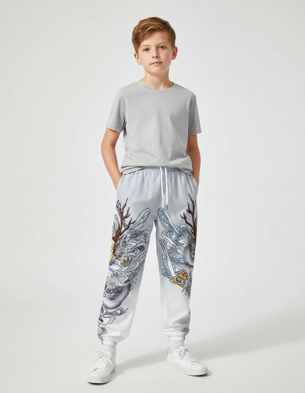 Pantalon Chinois Gris Dragon Streetwear Garçon Jogger - Polyester
