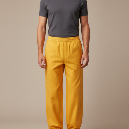 Pantalon Chinois Jaune Ample Coton Élastiqué Unisexe