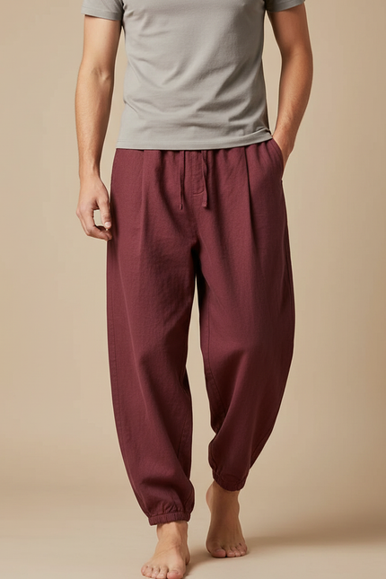 Pantalon Chinois Bordeaux Ample Coton Confortable Homme