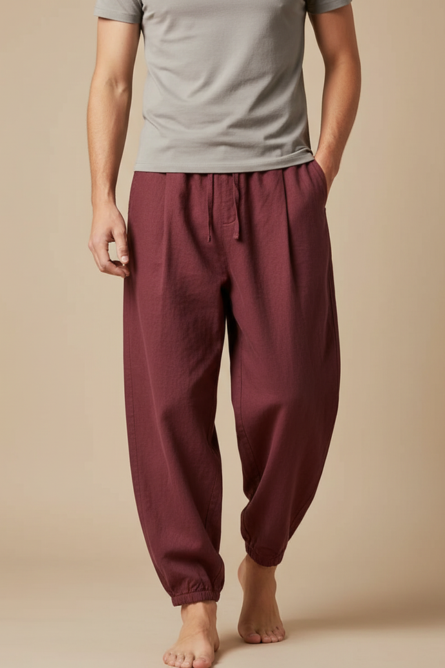 Pantalon Chinois Bordeaux Ample Coton Confortable Homme