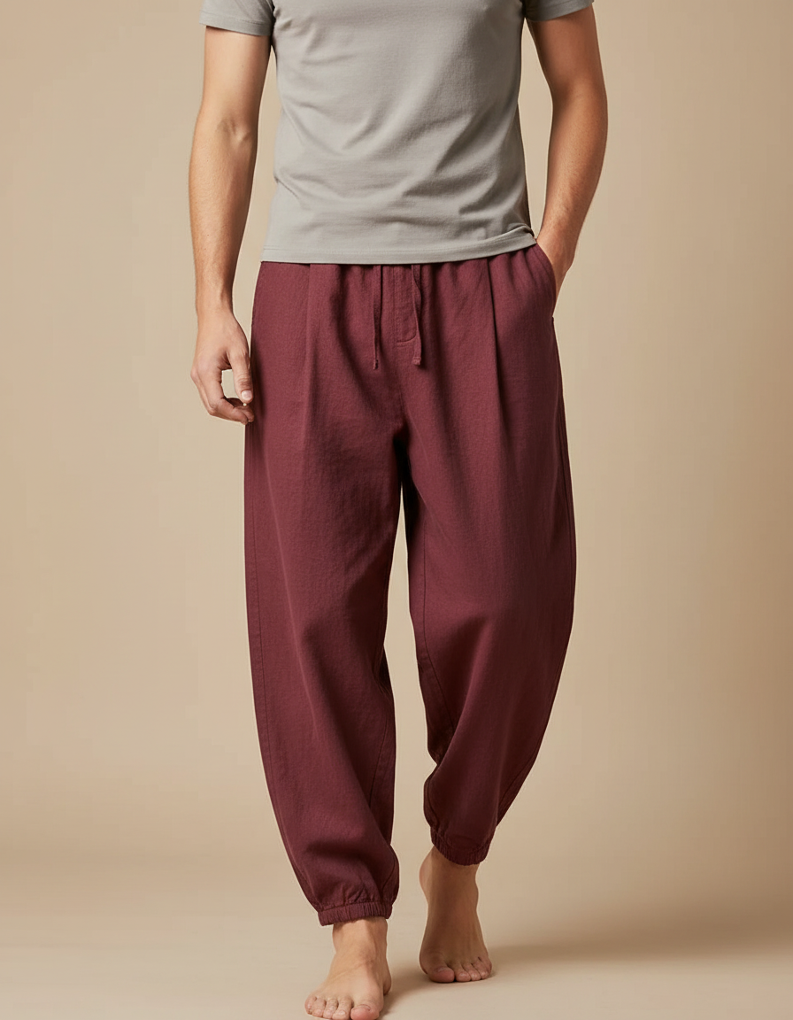 Pantalon Chinois Bordeaux Ample Coton Confortable Homme