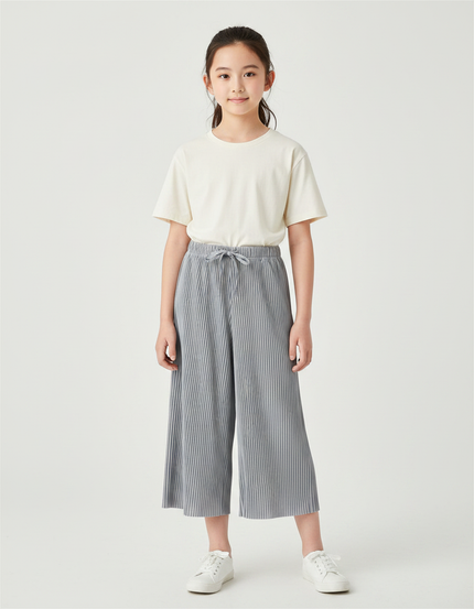 Pantalon Chinois Gris Plissé Ample Décontracté Enfant - Polyester