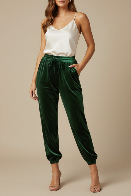 Pantalon Chinois Velours Vert Émeraude Jogger Femme