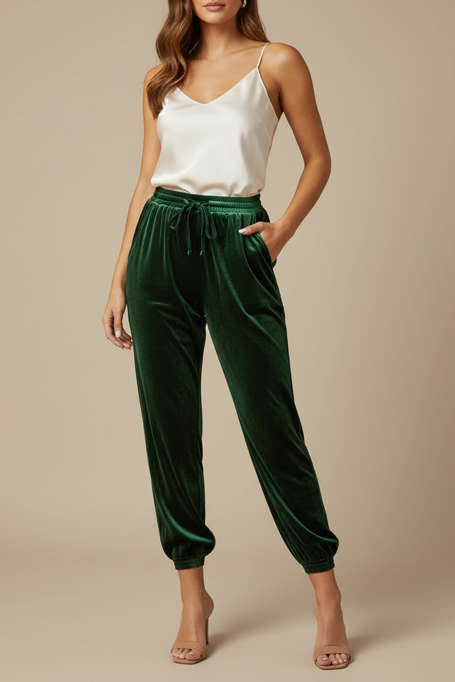 Pantalon Chinois Velours Vert Émeraude Jogger Femme