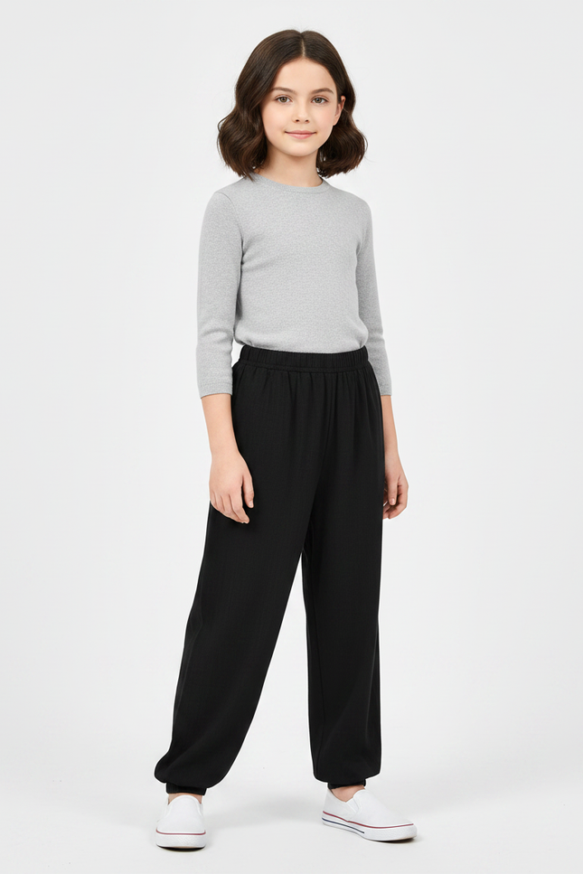 Pantalon Chinois Noir Ample Uni Fille Décontracté - Viscose