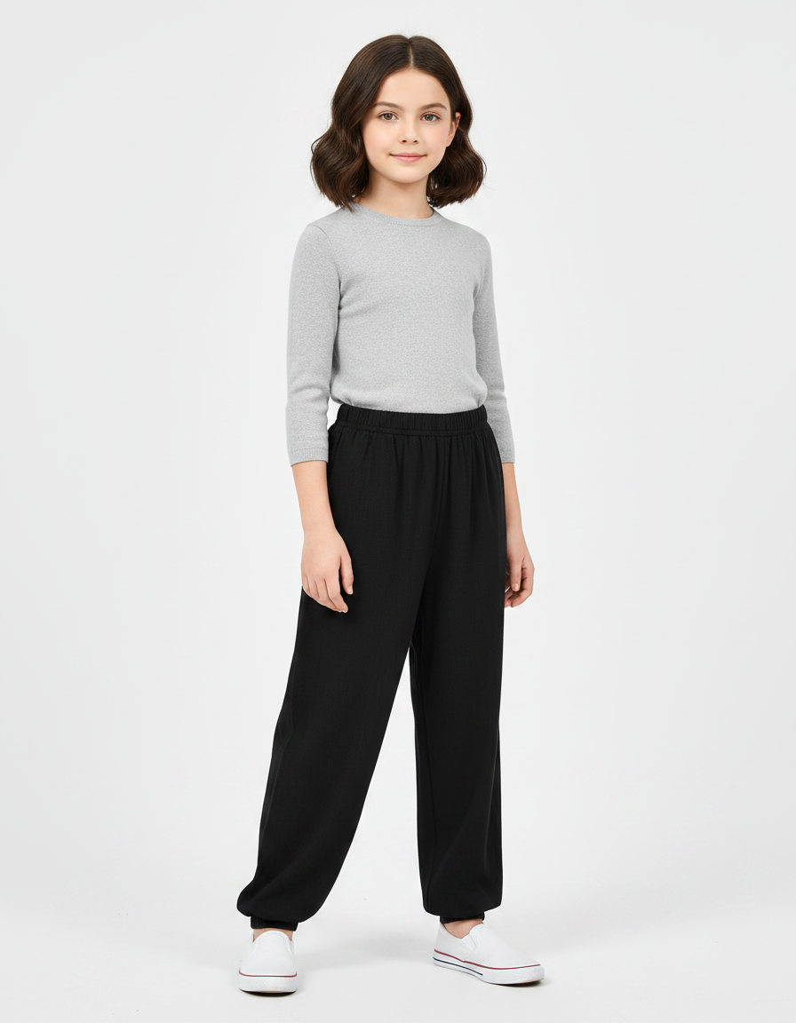 Pantalon Chinois Noir Ample Uni Fille Décontracté - Viscose