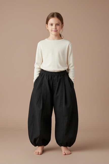 Pantalon Chinois Noir Ample Coton Bouffant Décontracté