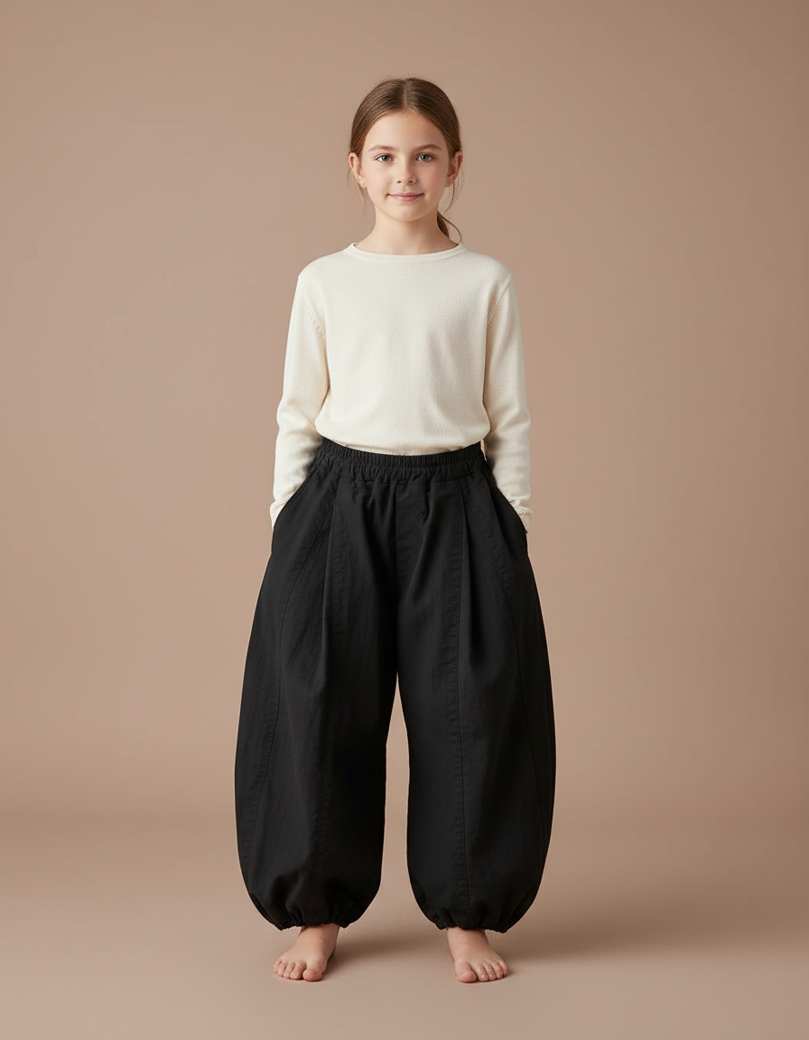 Pantalon Chinois Noir Ample Coton Bouffant Décontracté