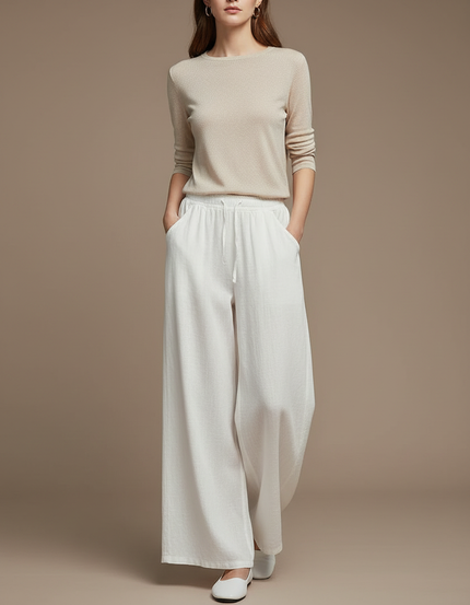 Pantalon Chinois Blanc Ample Lin Coton Fluide