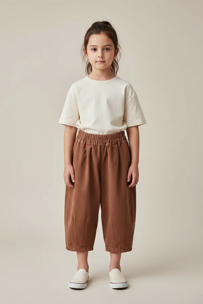Pantalon Chinois Marron Ample Coton Enfant - Molleton