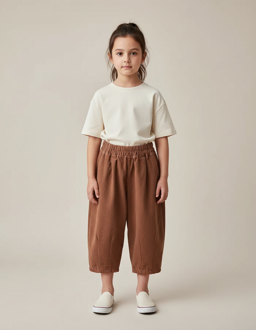 Pantalon Chinois Marron Ample Coton Enfant - Molleton