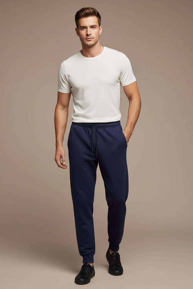 Pantalon Chinois Bleu Marine Coton Jogger Confortable - Molleton