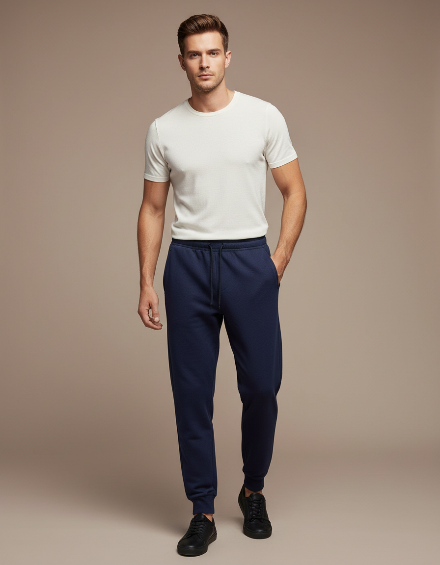 Pantalon Chinois Bleu Marine Coton Jogger Confortable - Molleton