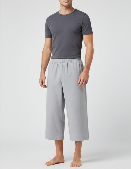 Pantalon Chinois Gris Clair Ample Coton Court Homme