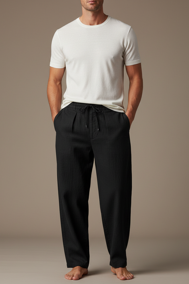 Pantalon Chinois Homme Noir Ample - Lin
