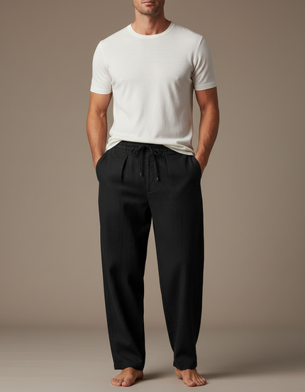 Pantalon Chinois Homme Noir Ample - Lin