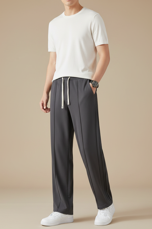 Pantalon Chinois Gris Droit Fluide Sport Homme - Polyester