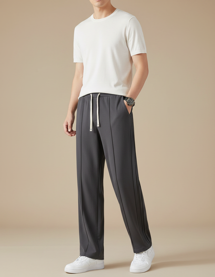 Pantalon Chinois Gris Droit Fluide Sport Homme - Polyester