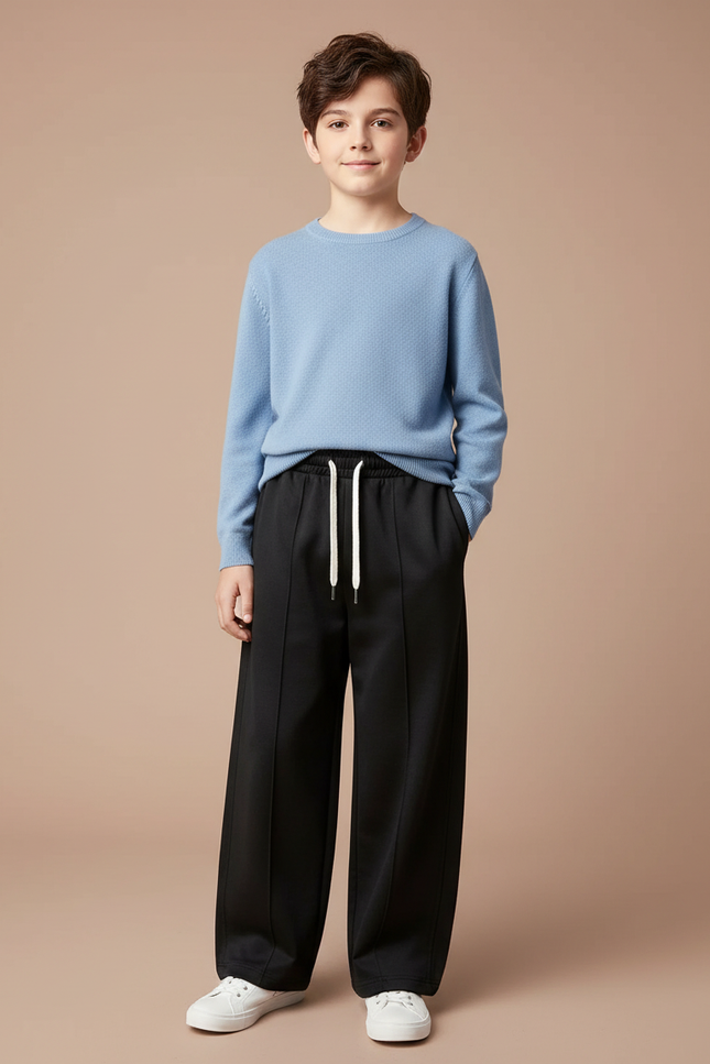 Pantalon Chinois Noir Ample Décontracté Cordon Garçon - Polyester
