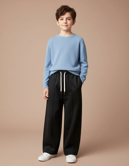 Pantalon Chinois Noir Ample Décontracté Cordon Garçon - Polyester