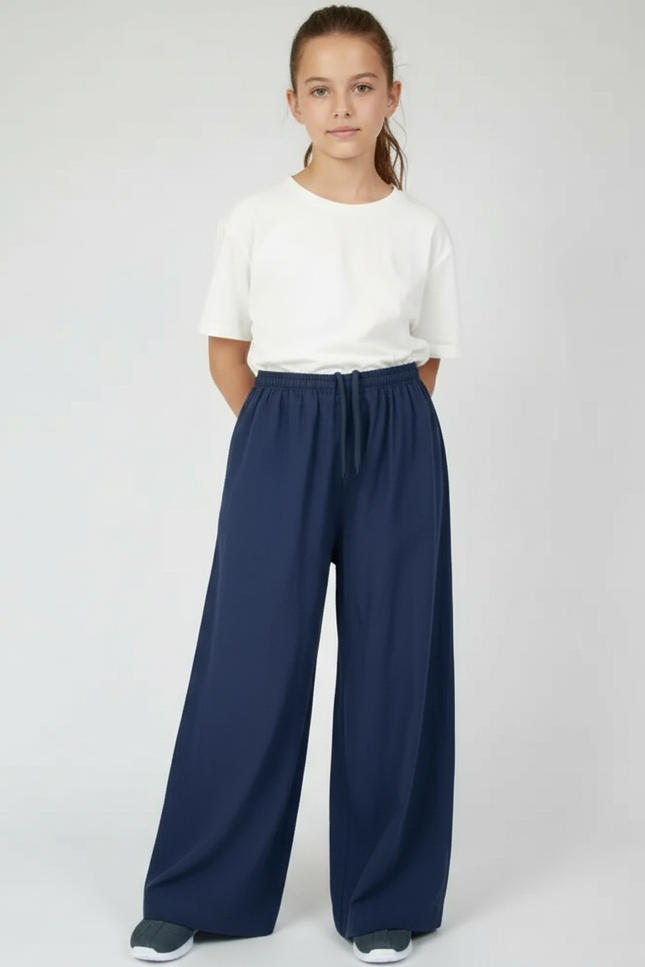 Pantalon Chinois Fille Bleu Marine Large - Viscose