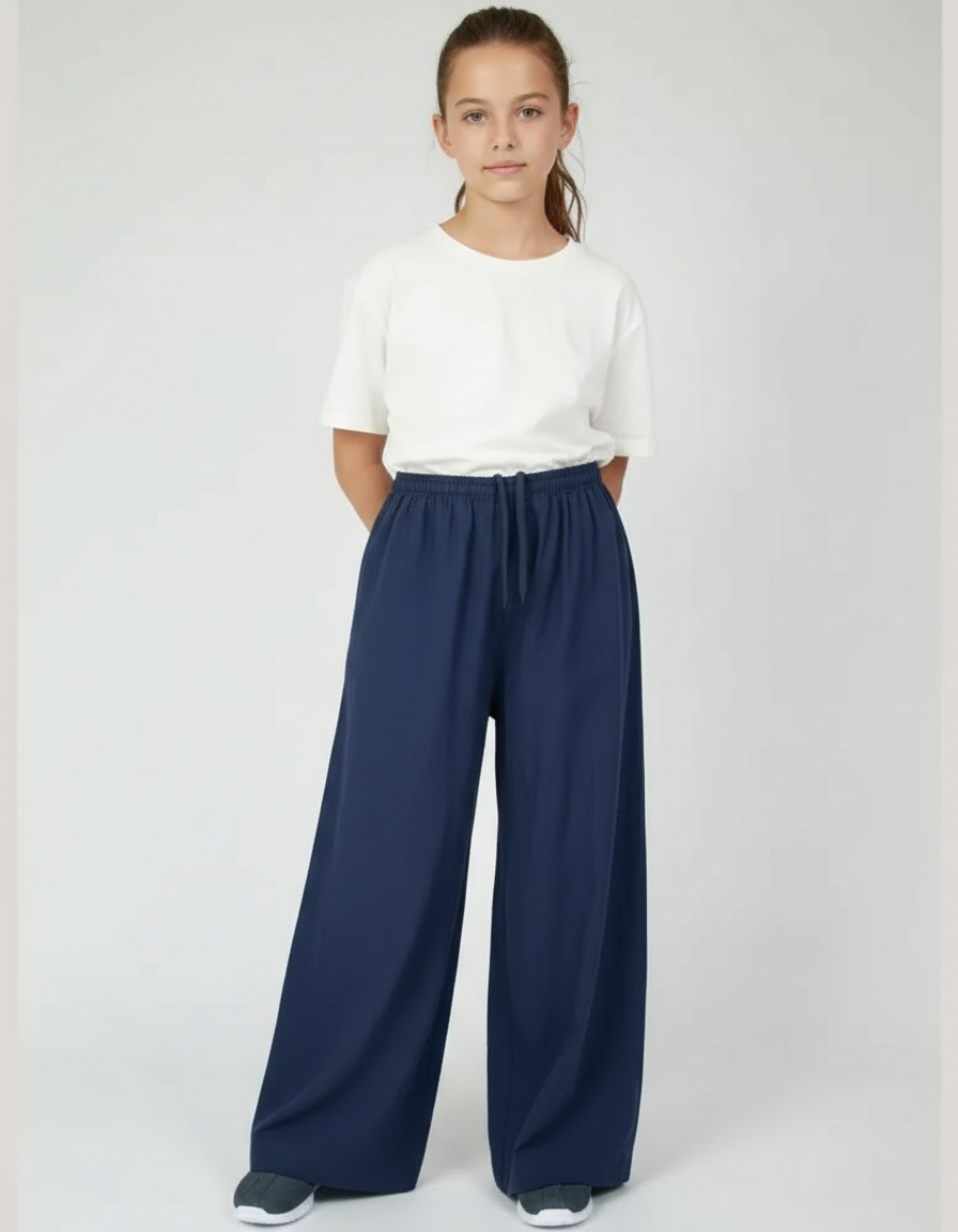 Pantalon Chinois Fille Bleu Marine Large - Viscose