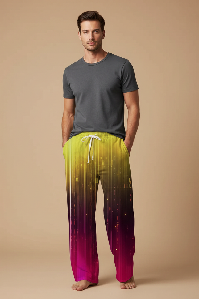 Pantalon Chinois Dégradé Fluorescent Ample Cordon Homme - Multicolore Polyester