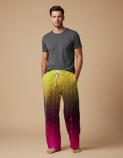 Pantalon Chinois Dégradé Fluorescent Ample Cordon Homme - Multicolore Polyester