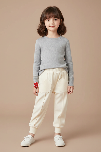 Pantalon Chinois Crème Côtelé Ample Décontracté Champignon - Beige Cordé