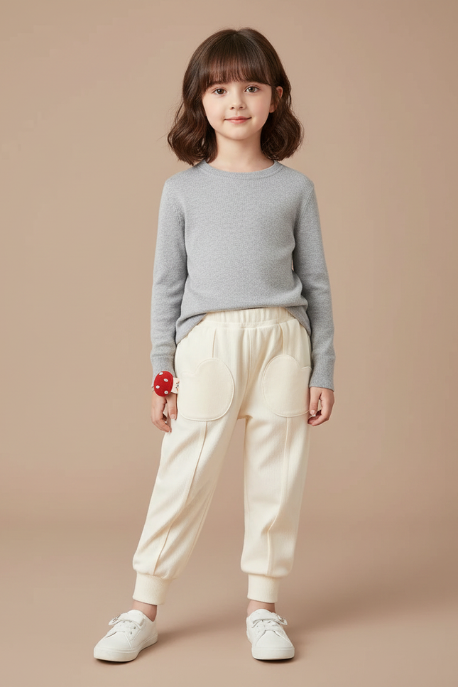 Pantalon Chinois Crème Côtelé Ample Décontracté Champignon - Beige Cordé