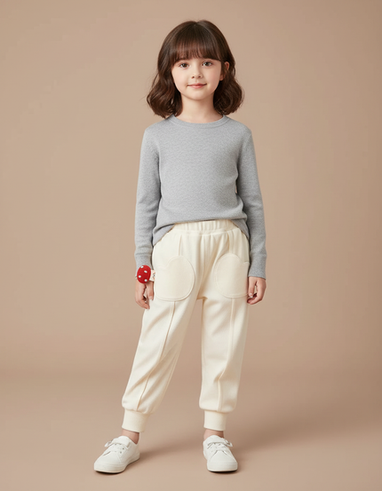 Pantalon Chinois Crème Côtelé Ample Décontracté Champignon - Beige Cordé