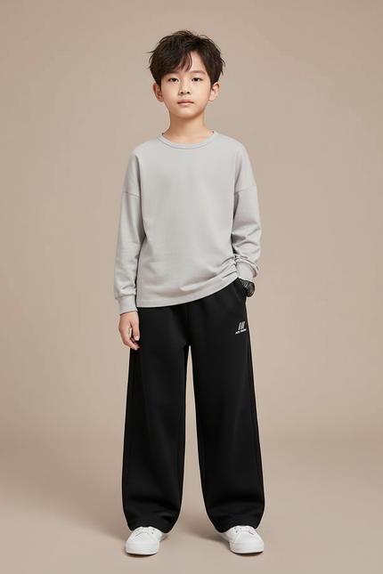 Pantalon Chinois Noir Ample Coton Sport Garçon - Molleton