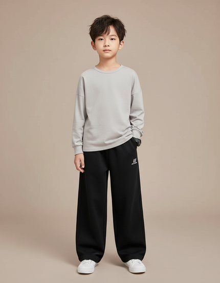 Pantalon Chinois Noir Ample Coton Sport Garçon - Molleton