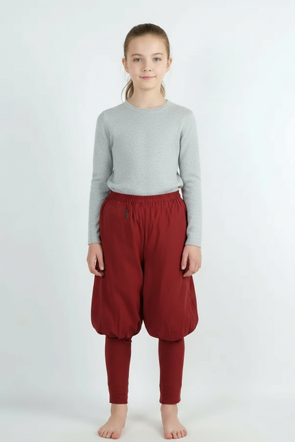 Pantalon Chinois Rouge Sarouel Bouffant Coton Jambières - Bordeaux