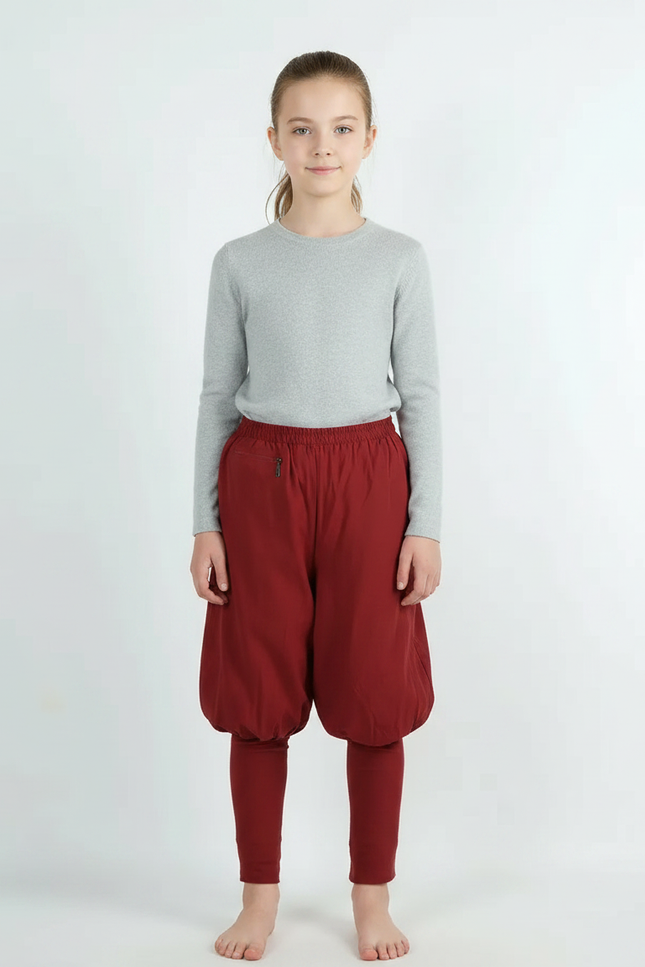 Pantalon Chinois Rouge Sarouel Bouffant Coton Jambières - Bordeaux